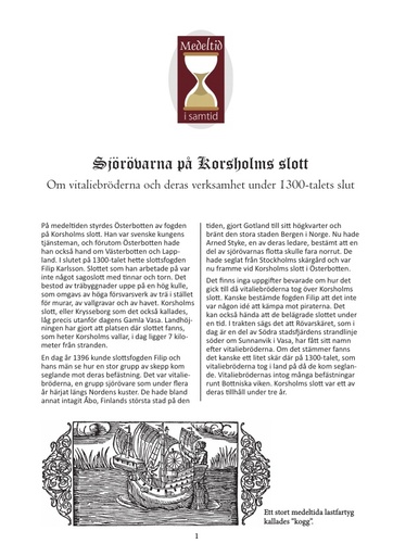 Sjörövarna på Korsholms slott, artikel